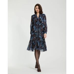 MAC DUGGAL Blue Lurex Chiffon Bishop Sleeve Button Up Midi Dress XL $398